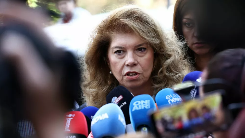 Presidential candidate and incumbent Bulgarian President Iliana Iotova speaks to media after voting during the presidential election, in Sofia, Bulgaria, October 25, 2026. REUTERS/Spasiyana Sergieva