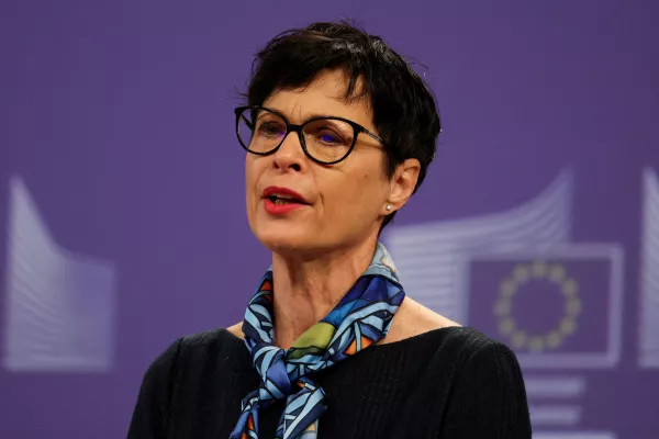 FILE PHOTO: European Commissioner for Enlargement Marta Kos holds a press conference to present the loan to support Ukraine's financial needs for 2026 and 2027 in Brussels, Belgium January 14, 2026. REUTERS/Omar Havana/File Photo