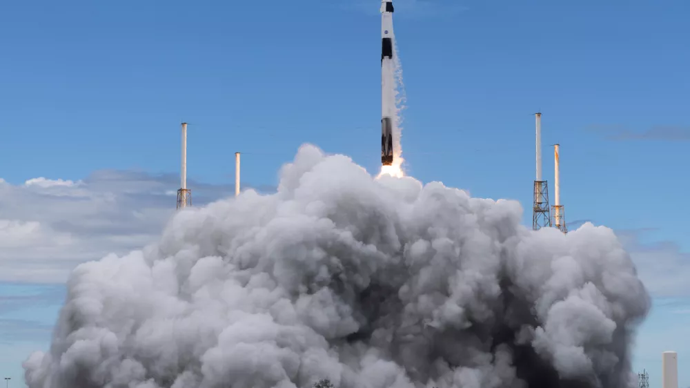 A SpaceX Falcon 9 rocket carrying the company's Dragon spacecraft is launched on NASA's SpaceX Crew-13 mission to the International Space Station with NASA astronauts Jessica Watkins and Luke Delaney, CSA (Canadian Space Agency) astronaut Joshua Kutryk, and Roscosmos cosmonaut Sergey Teteryatnikov onboard, Thursday, Oct. 1, 2026, from Cape Canaveral Space Force Station in Florida. (Joel Kowsky/NASA via AP)