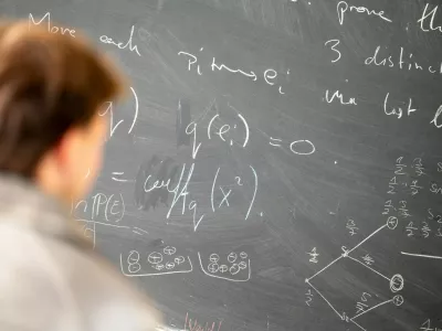 PRODUCTION - 16 October 2026, Berlin: A student looks at a blackboard in the mathematics building at the Technical University of Berlin. Photo: Christophe Gateau/dpa,Image: 1145017282, License: Rights-managed, Restrictions: GERMANY OUT, Model Release: no 