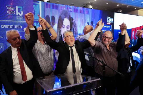 Palestinian candidate Yousef Jabareen of the Joint List party reacts to exit polls during Israel's national election, at the party election headquarters in Nazareth, northern Israel, October 27, 2026. REUTERS/Jamal Awad