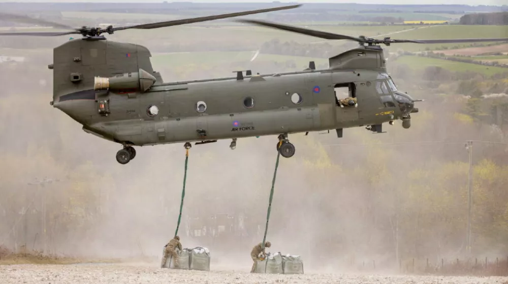 Chalk getting dropped at the Kiwi. An RAF Chinook helicopter has dropped ten tonnes of chalk on a hillside - to restore a giant kiwi.The 'Bulford Kiwi' is a large depiction of the famous antipodean bird set in the chalk on Beacon Hill, above the village of Bulford on Salisbury Plain in Wiltshire.It was carved by soldiers from the New Zealand Expeditionary Force who were waiting to return home following the end of World War One in 1919.Recently, several organisations took it upon themselves to give the Kiwi its annual 'makeover' - which even saw an RAF Chinook helicopter flying over the site and dropping 10 tonnes of chalk.Photo released 09/04/2026,Image: 1089868767, License: Rights-managed, Restrictions: Editorial use, commercial use may require additional licenses. We don't use AI to make images which could be mistaken for news photos. AI use will be clearly indicated. Supplied on condition you ensure personal data is processed in compliance with UK GDPR, Model Release: no 