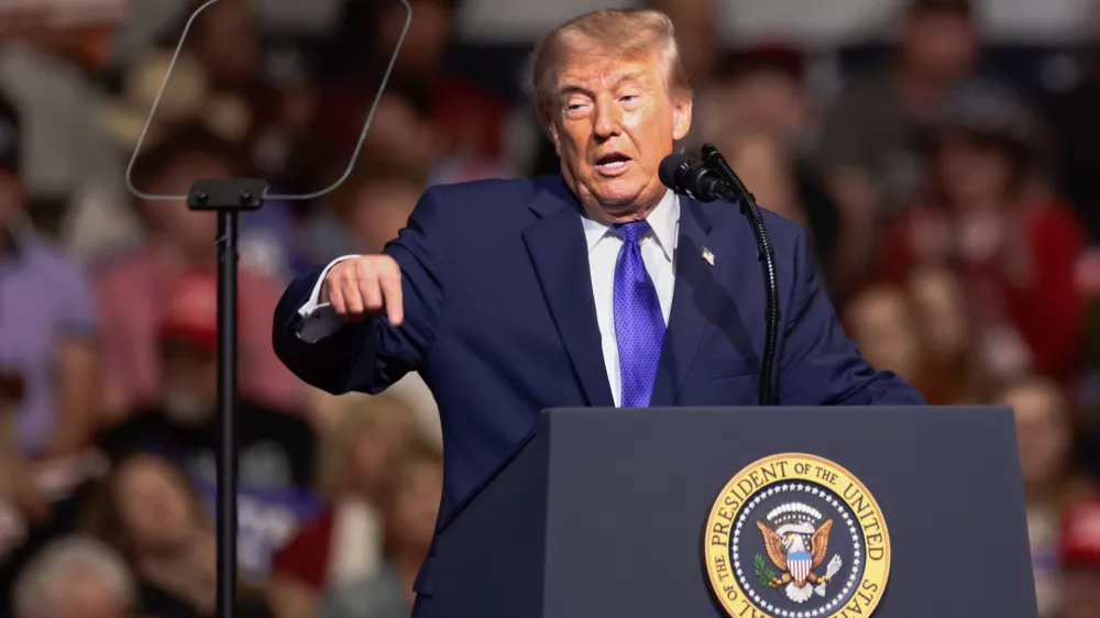 President Donald Trump speaks during a campaign rally at Rock Hill Sports and Event Center, Thursday, Oct. 29, 2026, in Rock Hill, S.C. (AP Photo/Scott Kinser)