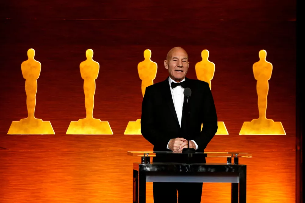 FILE PHOTO: Actor Patrick Stewart speaks at the Scientific and Technical Awards presented by the Academy of Motion Picture Arts and Sciences in Beverly Hills, California, U.S., February 10, 2018. REUTERS/Mario Anzuoni/File Photo