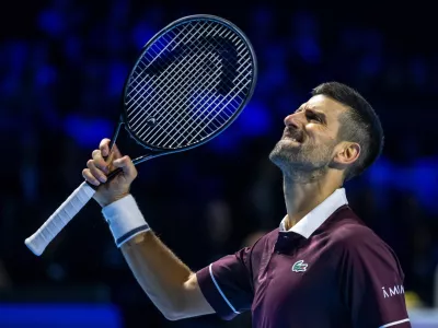 Serbia's Novak Djokovic during his round of sixteen match against Germany's Jan-Lennard Struff at the Swiss Indoors tennis tournament in Basel, Switzerland, Thursday Oct. 29, 2026. (Georgios Kefalas/Keystone via AP)