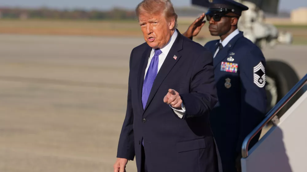 President Donald Trump arrives on Air Force One, Thursday, Oct. 29, 2026, at Joint Base Andrews, Md. (AP Photo/Alex Brandon)