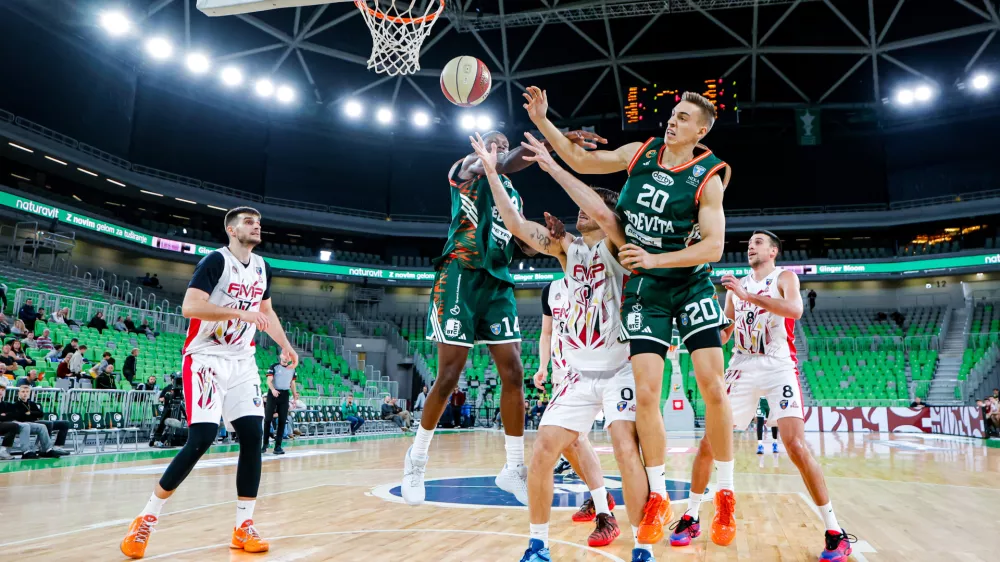 Miha Cerkvenik in action during AdmiralBet ABA league 2026/27 regular season basketball match between Cedevita Olimpija (SLO) and FMP (SRB) in SRC Stozice, Ljubljana, Slovenia on October 31, 2026